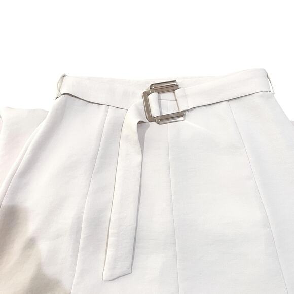 Zara Skirt Womens Medium Ivory Belted A-Line Midi Side Zip High Waist Polyester - Picture 7 of 10